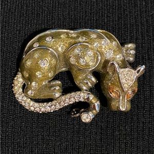 Rare vintage St. John enamel and crystal jaguar brooch
